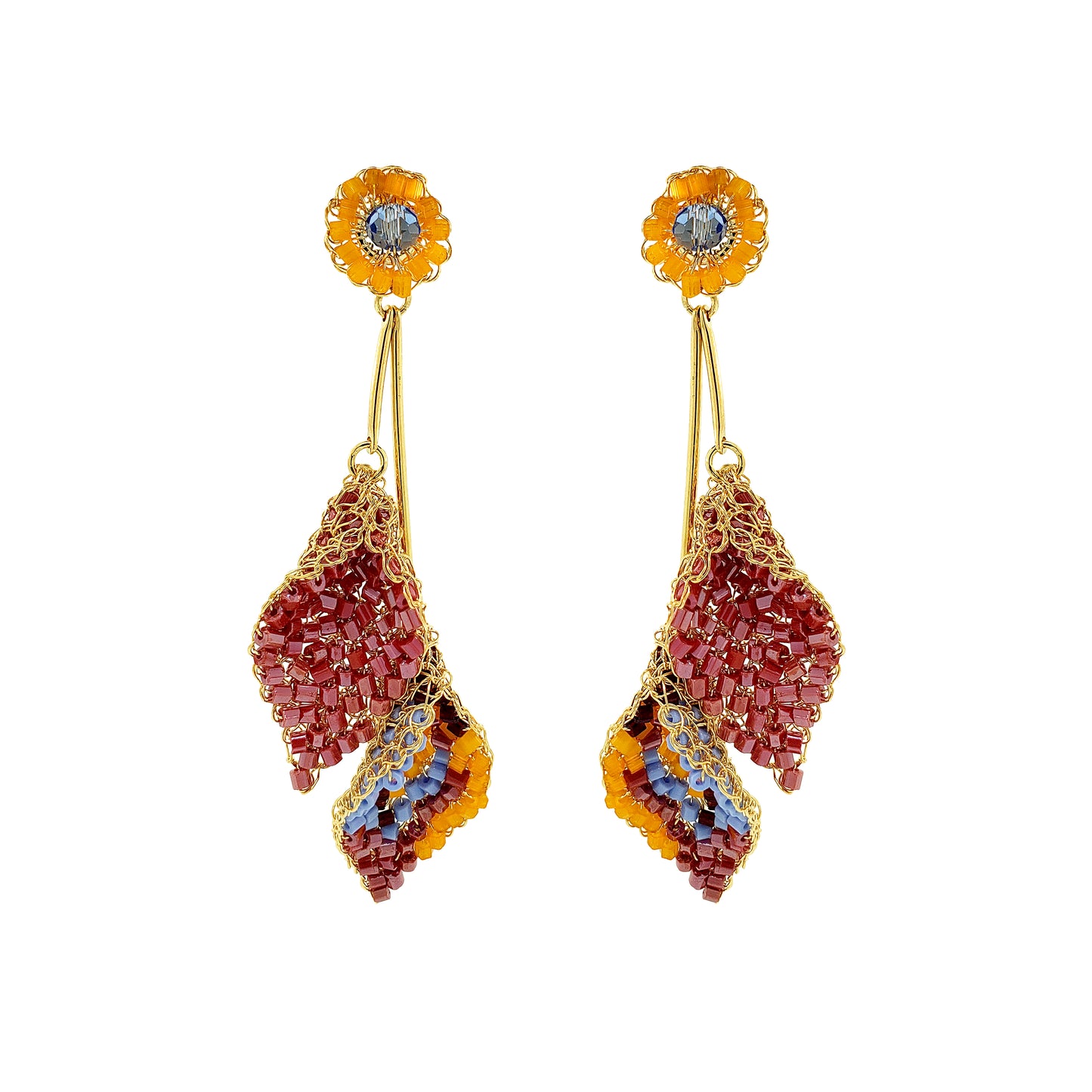 Sunrise Mix Tulip Duo Handmade Crochet Earrings