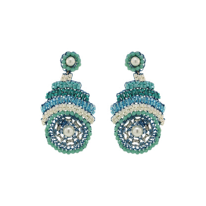 Ocean Blue Mix Ripples Dangles Handmade Crochet Earrings