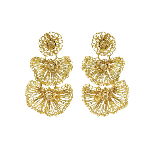 Amber & Gold Shells Trio Handmade Crochet Earrings