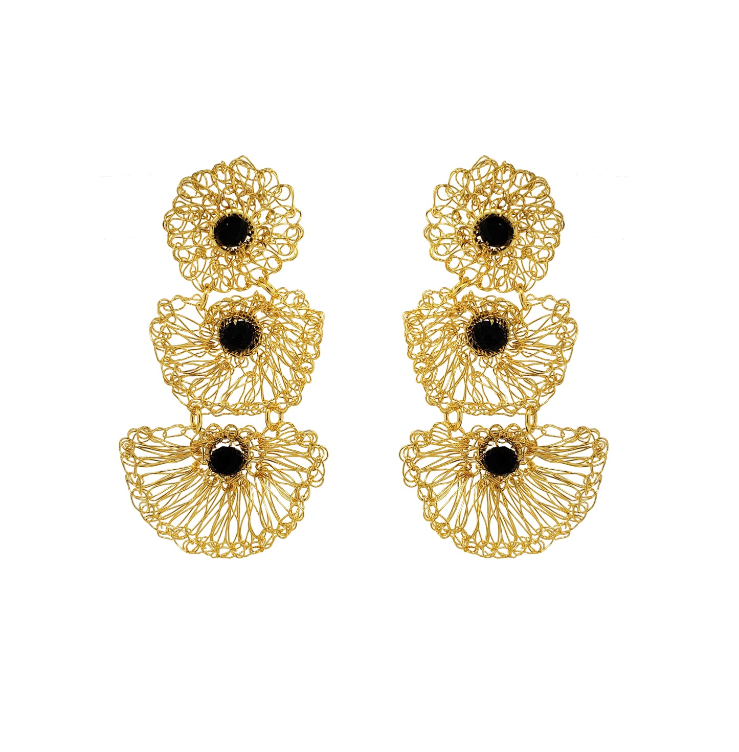 Black & Gold Shells Trio Handmade Crochet Earrings