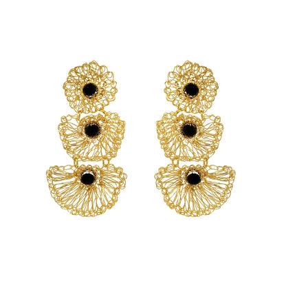 Black & Gold Shells Trio Handmade Crochet Earrings