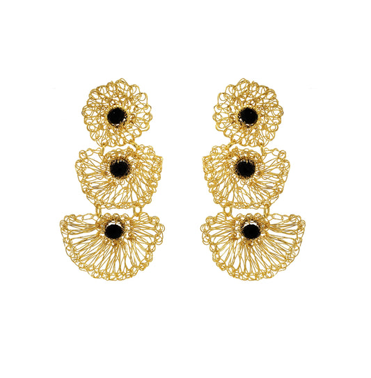 Black & Gold Shells Trio Handmade Crochet Earrings