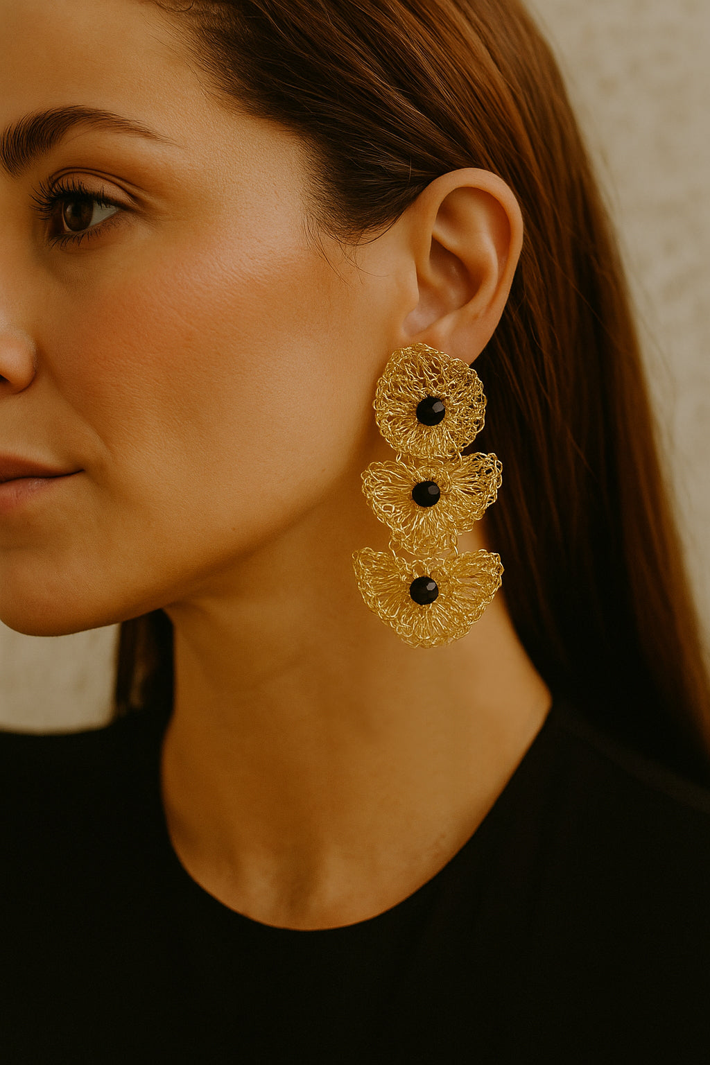 Black & Gold Shells Trio Handmade Crochet Earrings