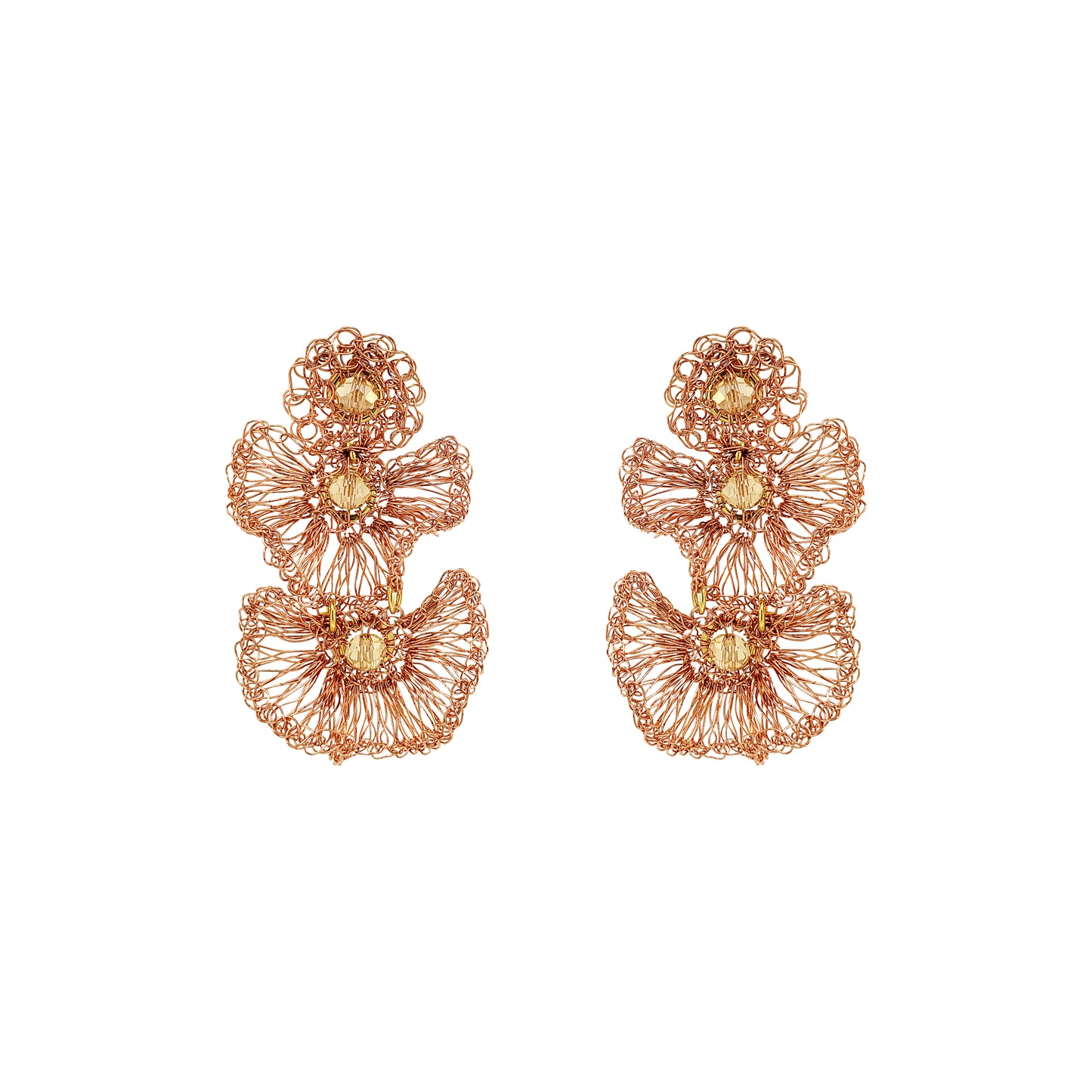 Amber & Copper Shells Trio Handmade Crochet Earrings