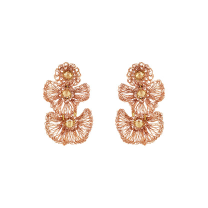 Amber & Copper Shells Trio Handmade Crochet Earrings