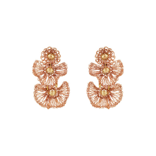 Amber & Copper Shells Trio Handmade Crochet Earrings