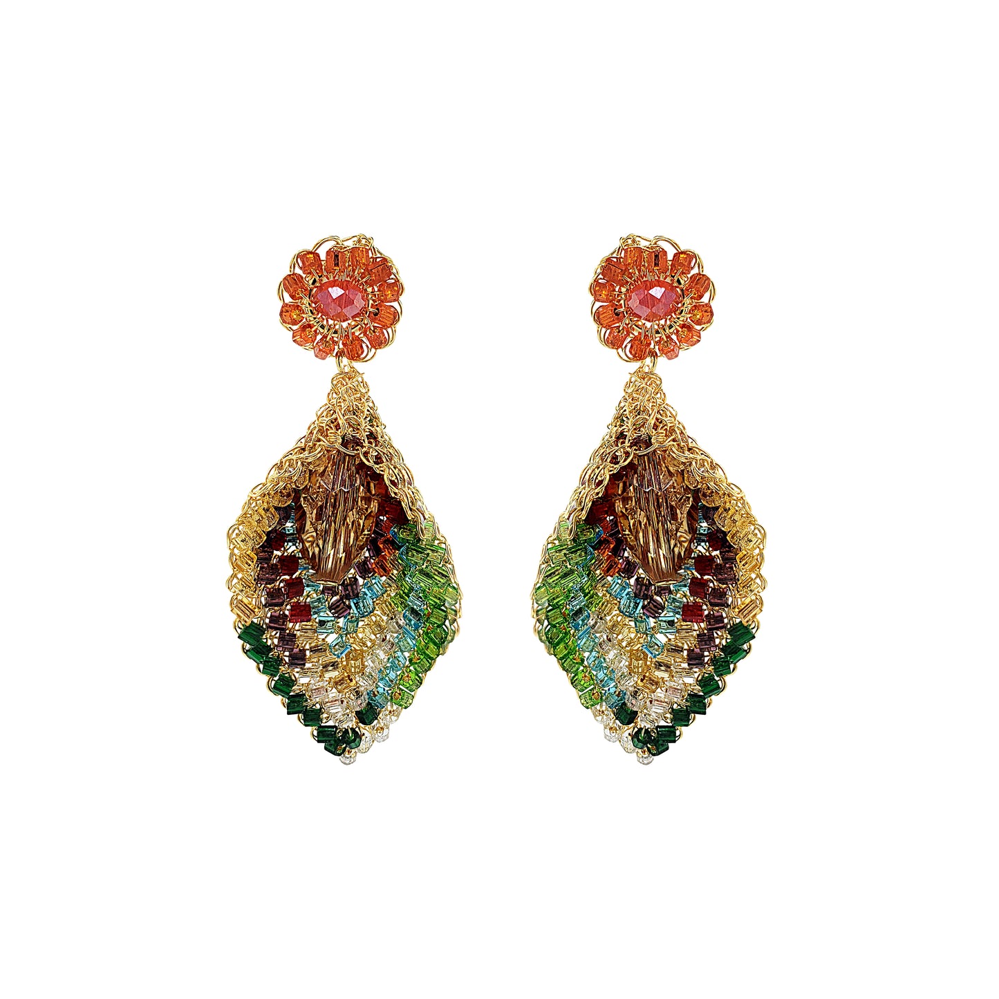 Multi & Gold Calla Dangle Handmade Crochet Earrings
