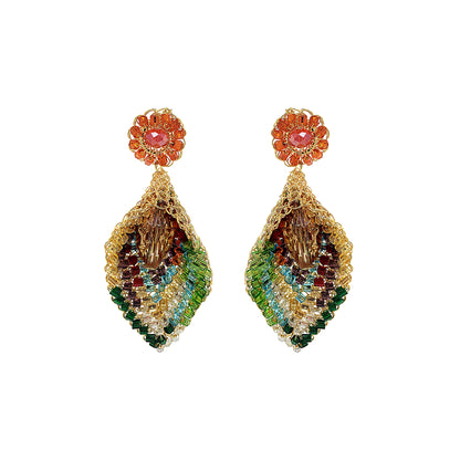 Multi & Gold Calla Dangle Handmade Crochet Earrings