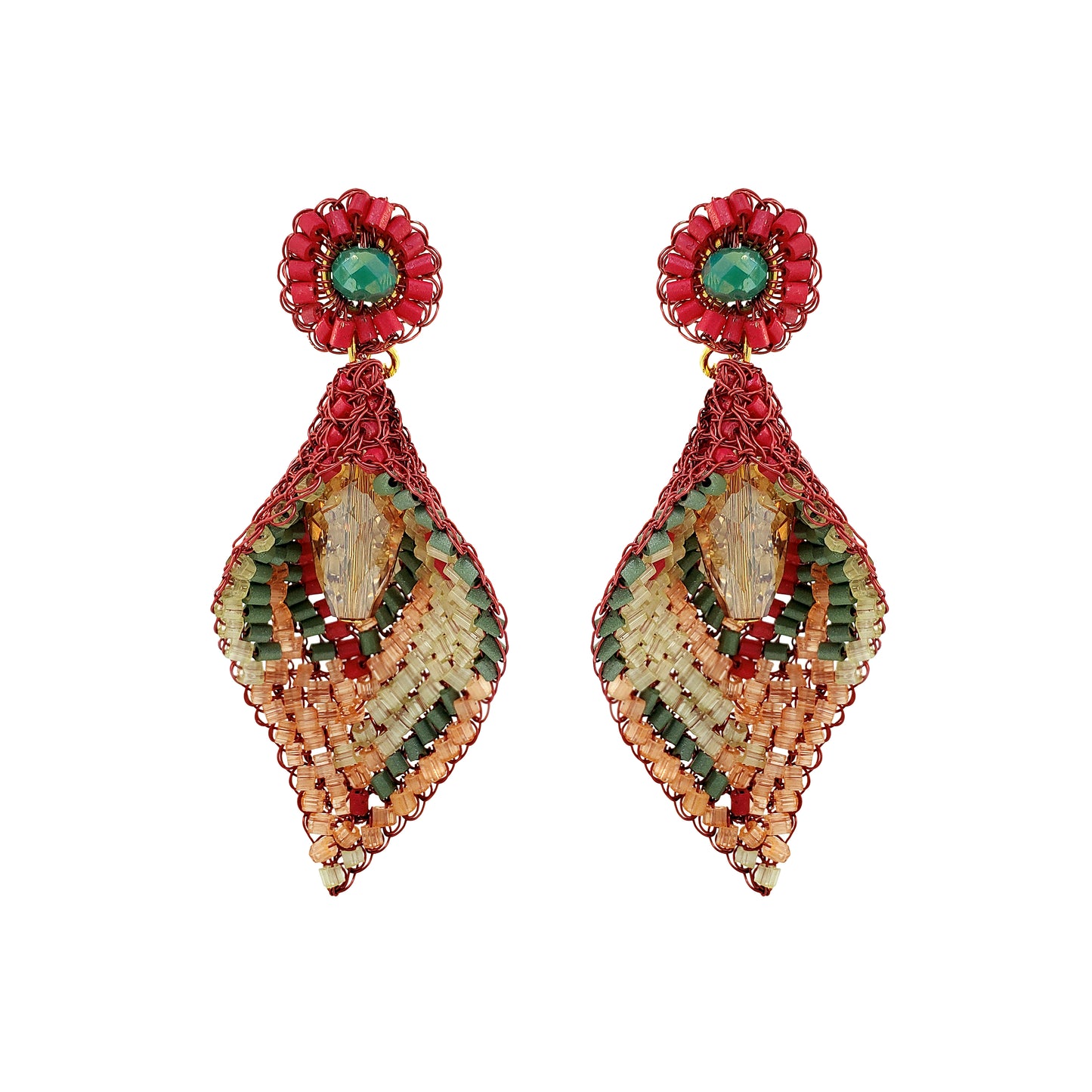 Sunset Coral Mix Calla Dangle Handmade Crochet Earrings