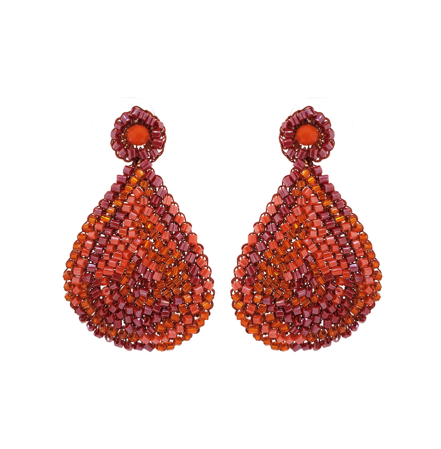 Coral Red Mix Aria Handmade Crochet Earrings