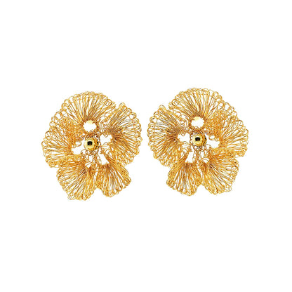 Handmade in Brazil, these floral hand crocheted earrings feature 18 karat gold filled wire, lightweight comfort, and hypoallergenic nickel free materials. 8202-001-000