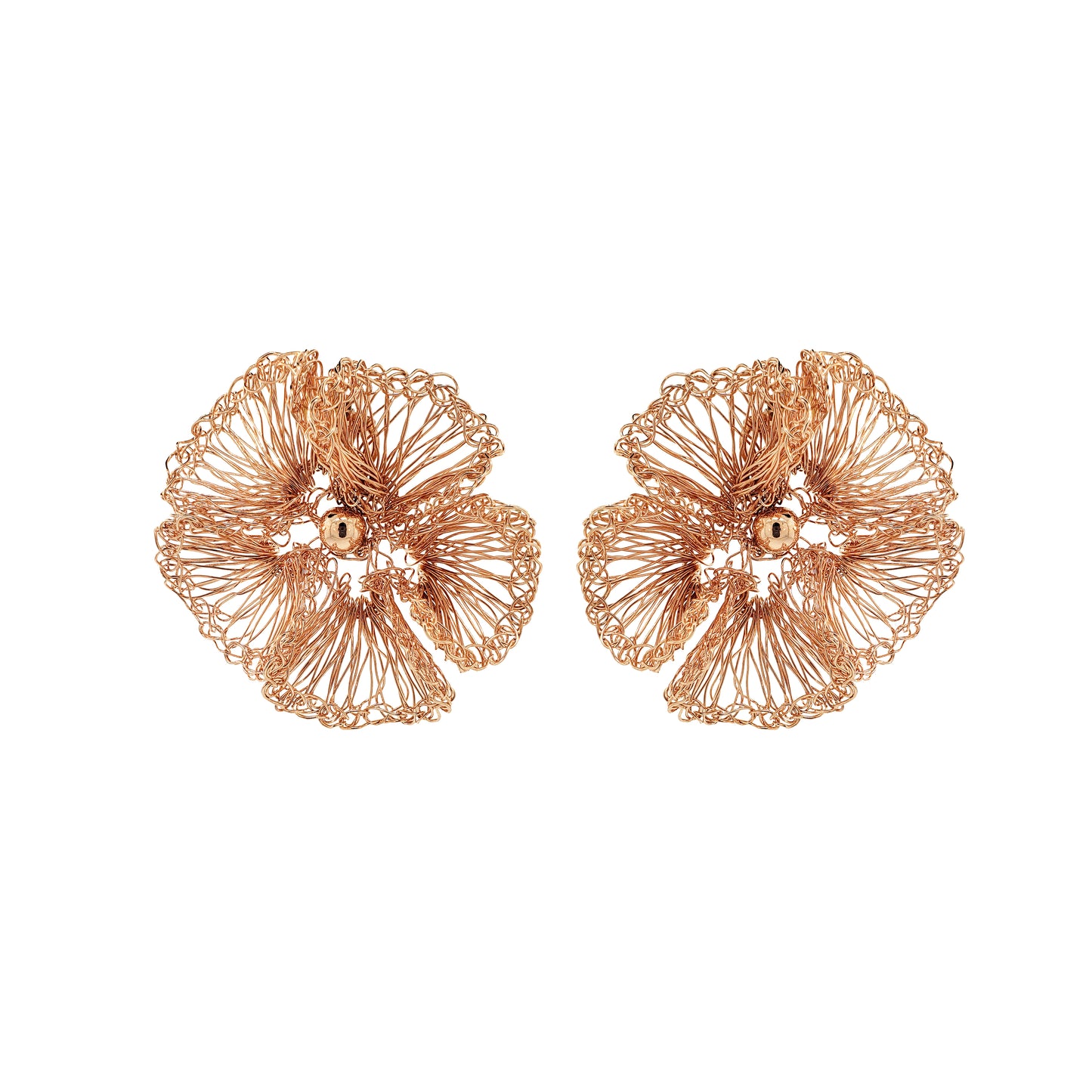 Rose Gold Plumeria Handmade Crochet Post Earrings