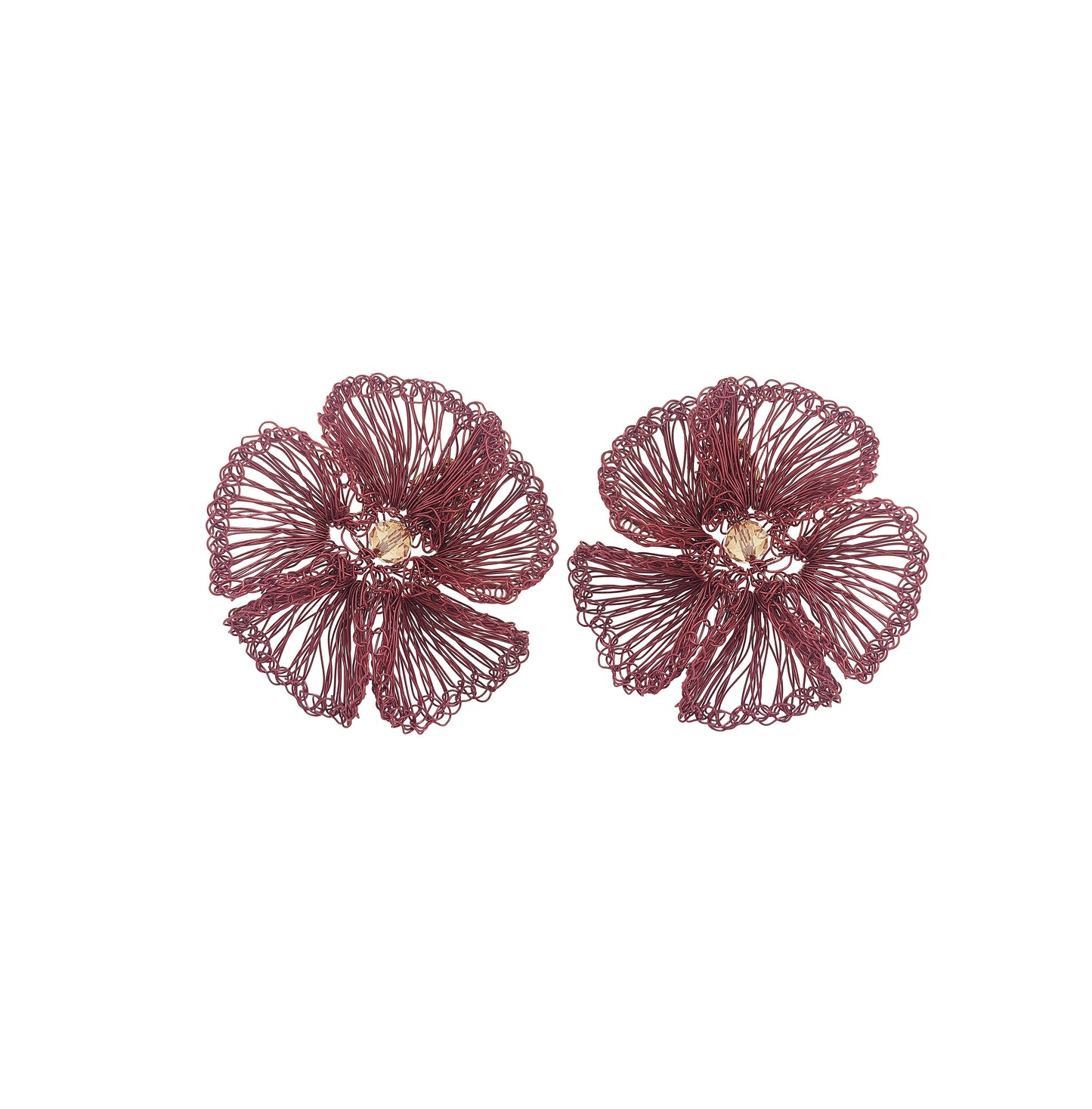 Sunset Coral Plumeria Handmade Crochet Post Earrings