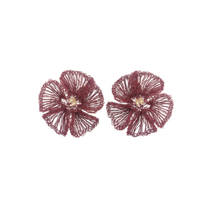 Sunset Coral Plumeria Handmade Crochet Post Earrings