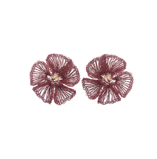 Sunset Coral Plumeria Handmade Crochet Post Earrings