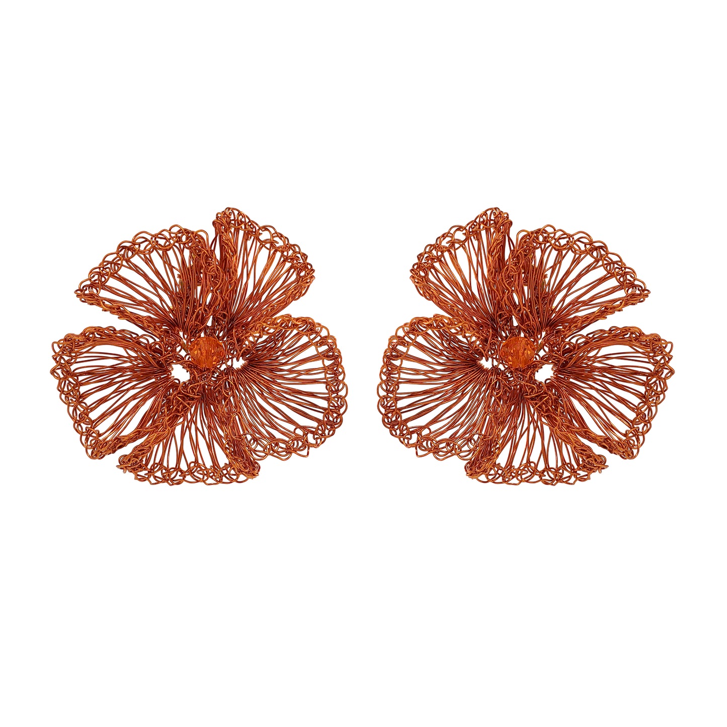 Copper Orange Plumeria Handmade Crochet Post Earrings