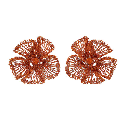 Copper Orange Plumeria Handmade Crochet Post Earrings