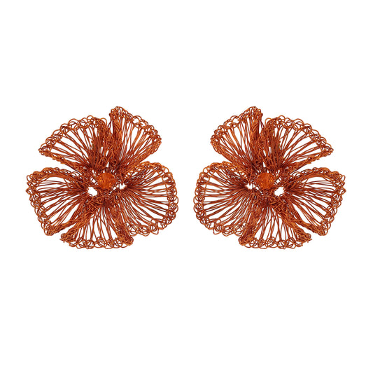 Copper Orange Plumeria Handmade Crochet Post Earrings