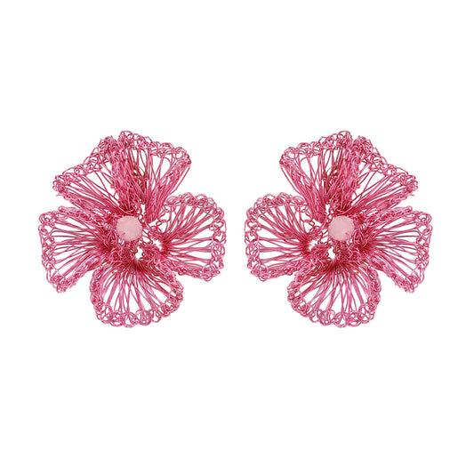 Soft Pink Plumeria Handmade Crochet Post Earrings