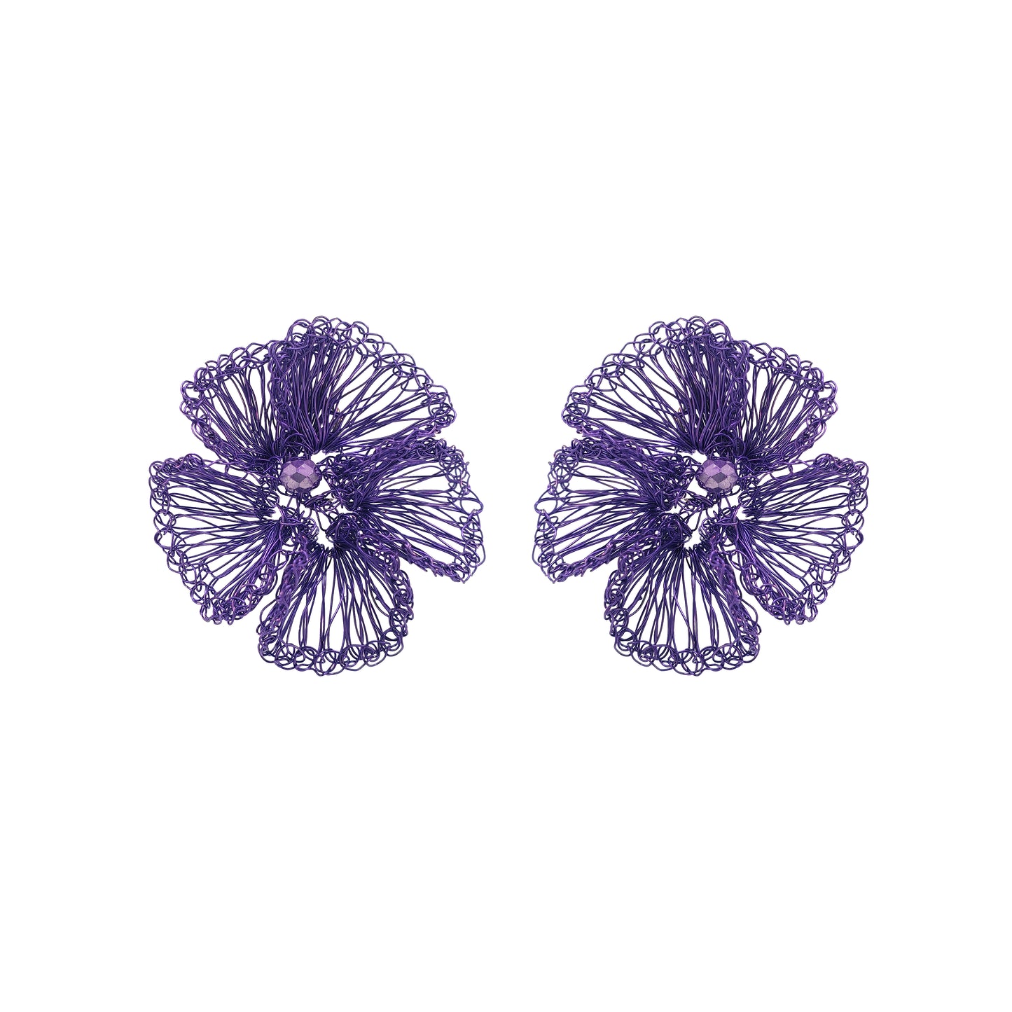 Neon Purple Plumeria Handmade Crochet Post Earrings