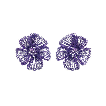 Neon Purple Plumeria Handmade Crochet Post Earrings