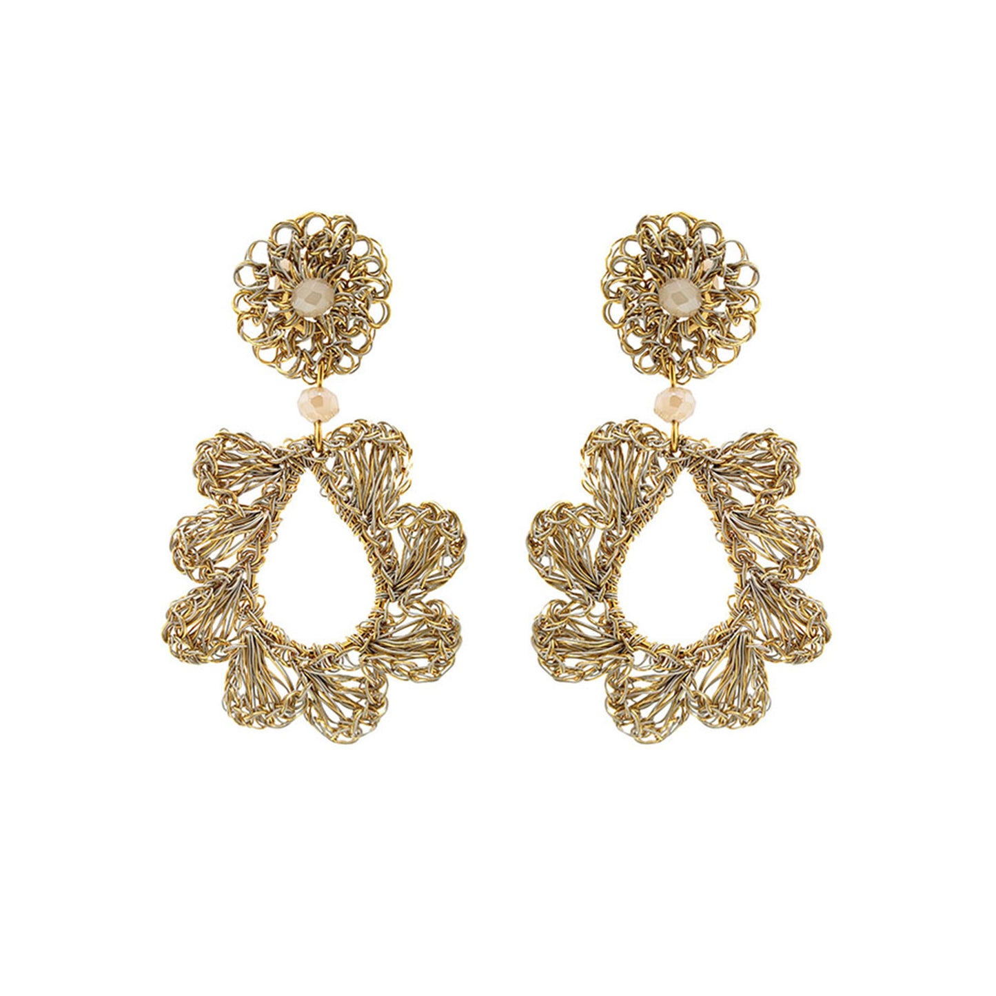 Vintage Gold Audrey Dangle Handmade Crochet Earrings
