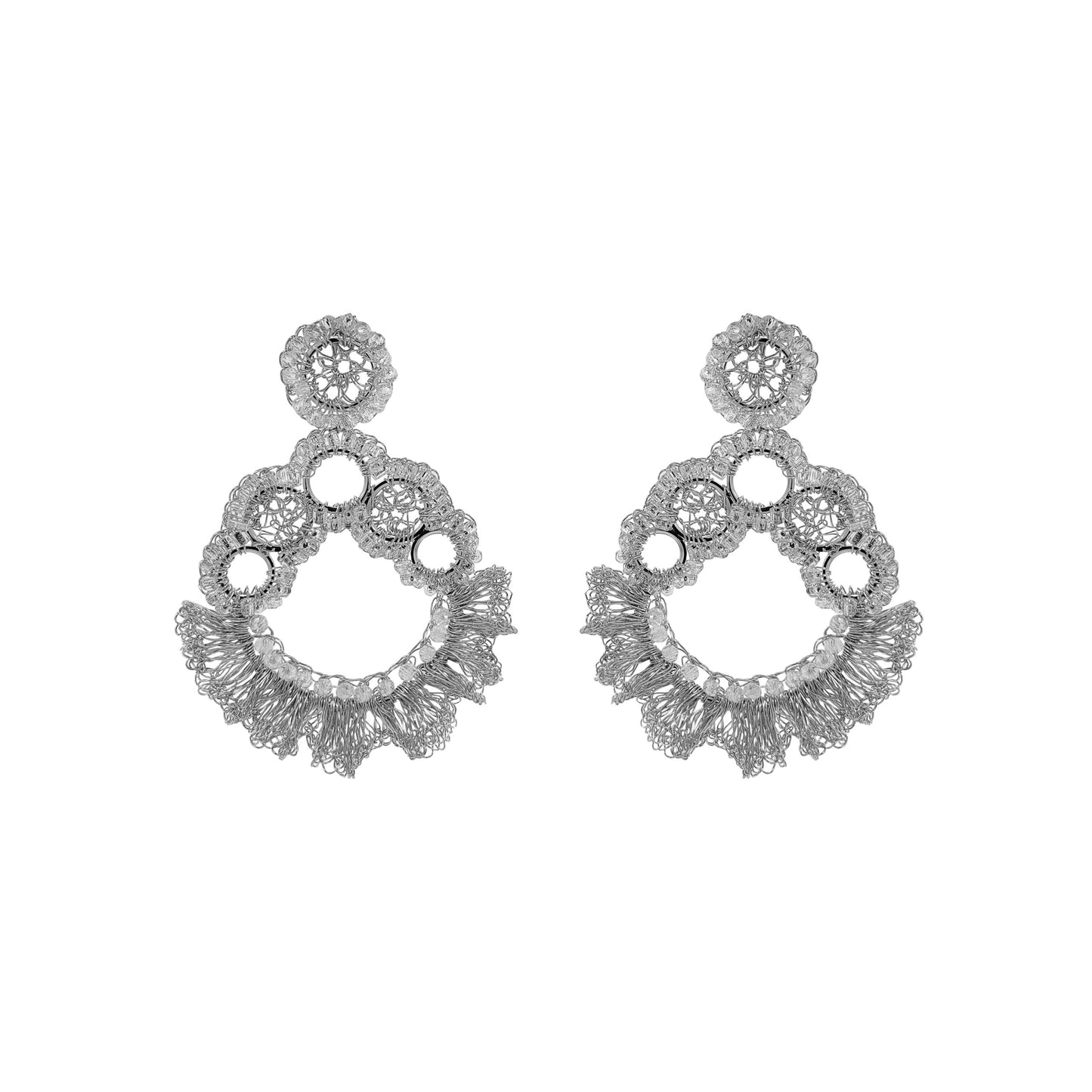 Clear & Silver Gaia Maxi Handmade Crochet Earrings