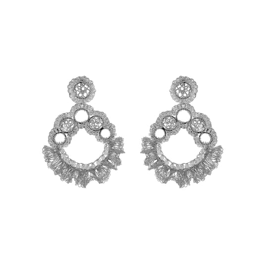 Clear & Silver Gaia Maxi Handmade Crochet Earrings