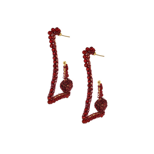 Cherry Red Trapeza Dome Hoops Handmade Crochet Earrings