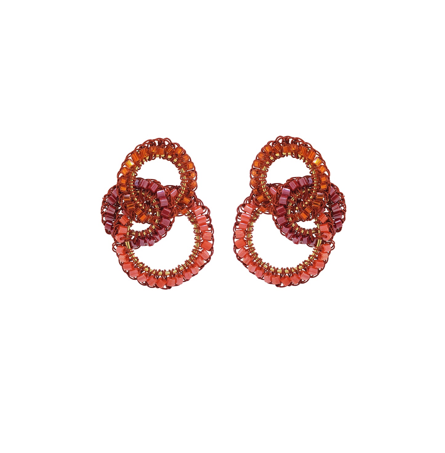 Coral Red Mix Leah Trio Handmade Crochet Earrings