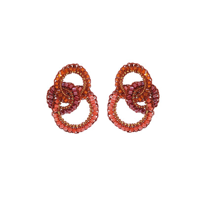 Coral Red Mix Leah Trio Handmade Crochet Earrings