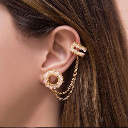 Clear & Gold Molly Ear cuff Handmade Crochet Earrings