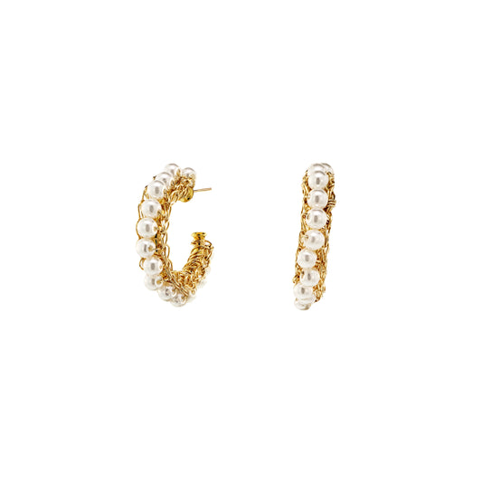 Pearl & Gold Molly Hoops Handmade Crochet Earrings