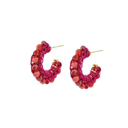 Neon Fuchsia Mix Molly Hoops Handmade Crochet Earrings