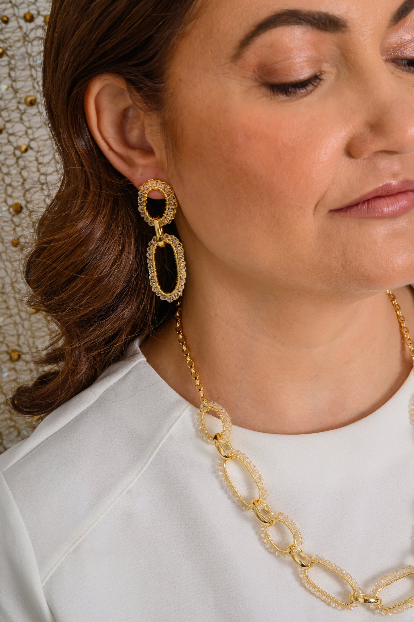 Clear & Gold Urban Links Handmade Crochet Earrings