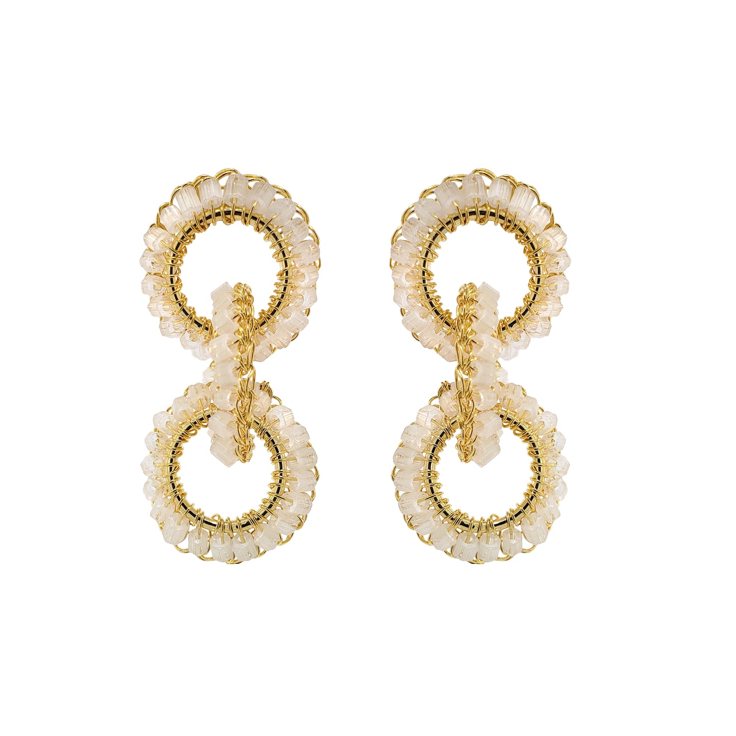 Cream White & Gold Lola Handmade Crochet Earrings