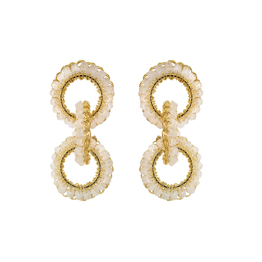 Cream White & Gold Lola Handmade Crochet Earrings
