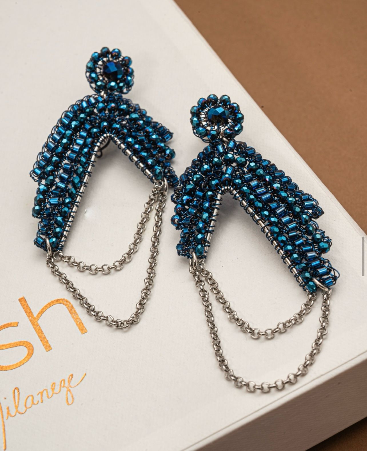 Blue & Silver Freya Maxi Handmade Crochet Earrings