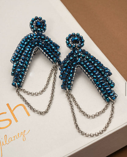 Blue & Silver Freya Maxi Handmade Crochet Earrings