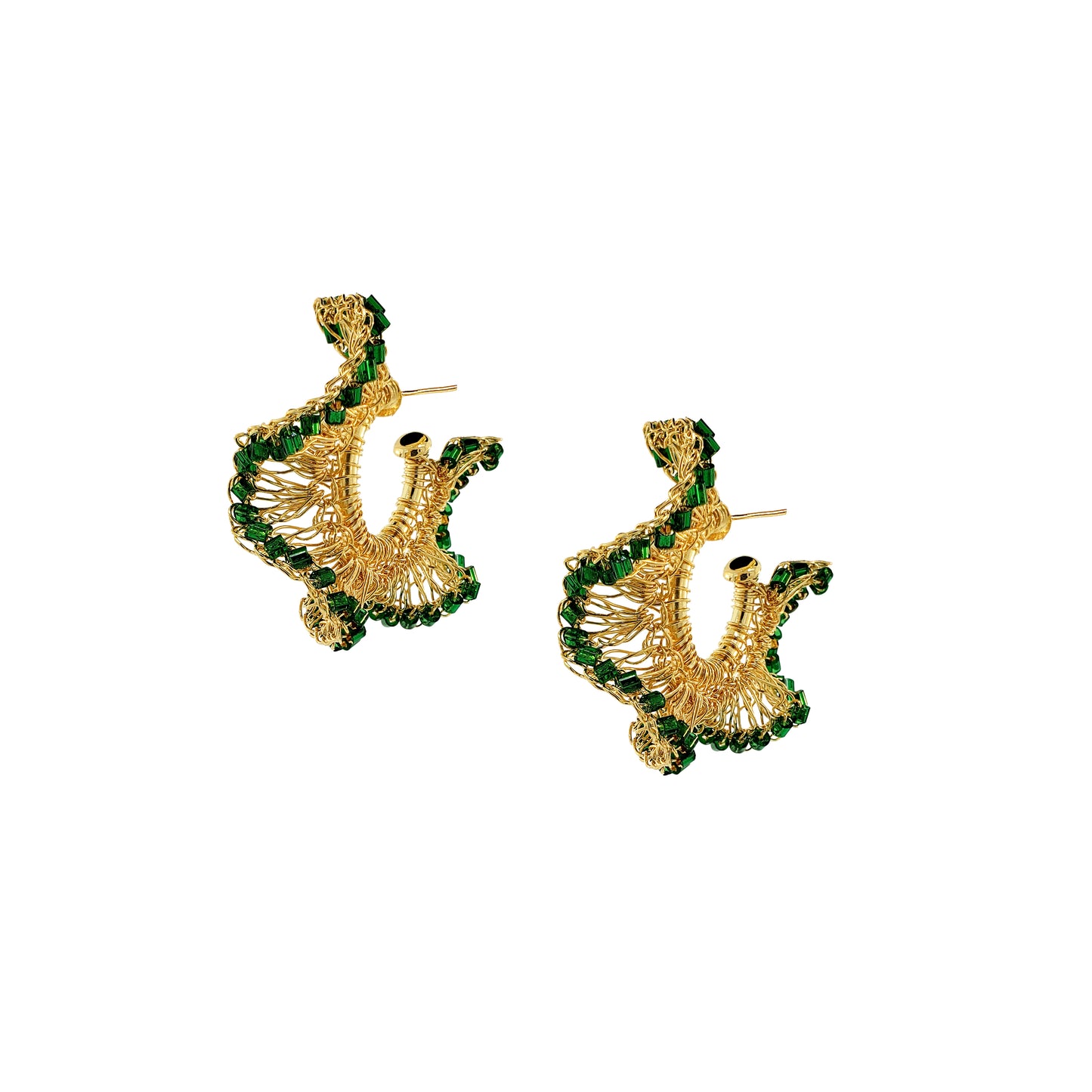Emerald Green & Gold Rio Mini Hoops Handmade Crochet Earrings