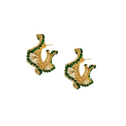 Emerald Green & Gold Rio Mini Hoops Handmade Crochet Earrings