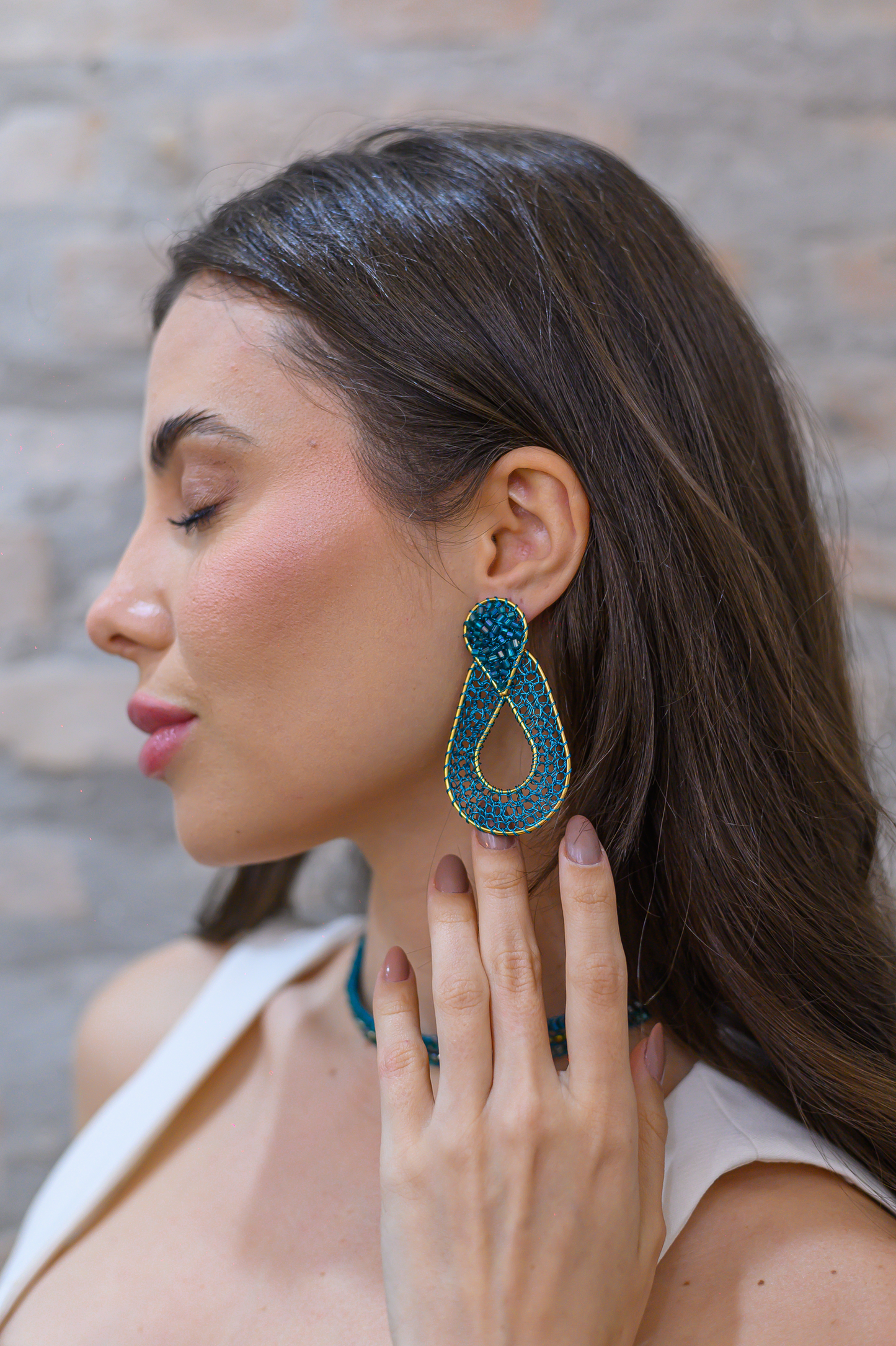 Teal Mix Petal Handmade Crochet Earrings