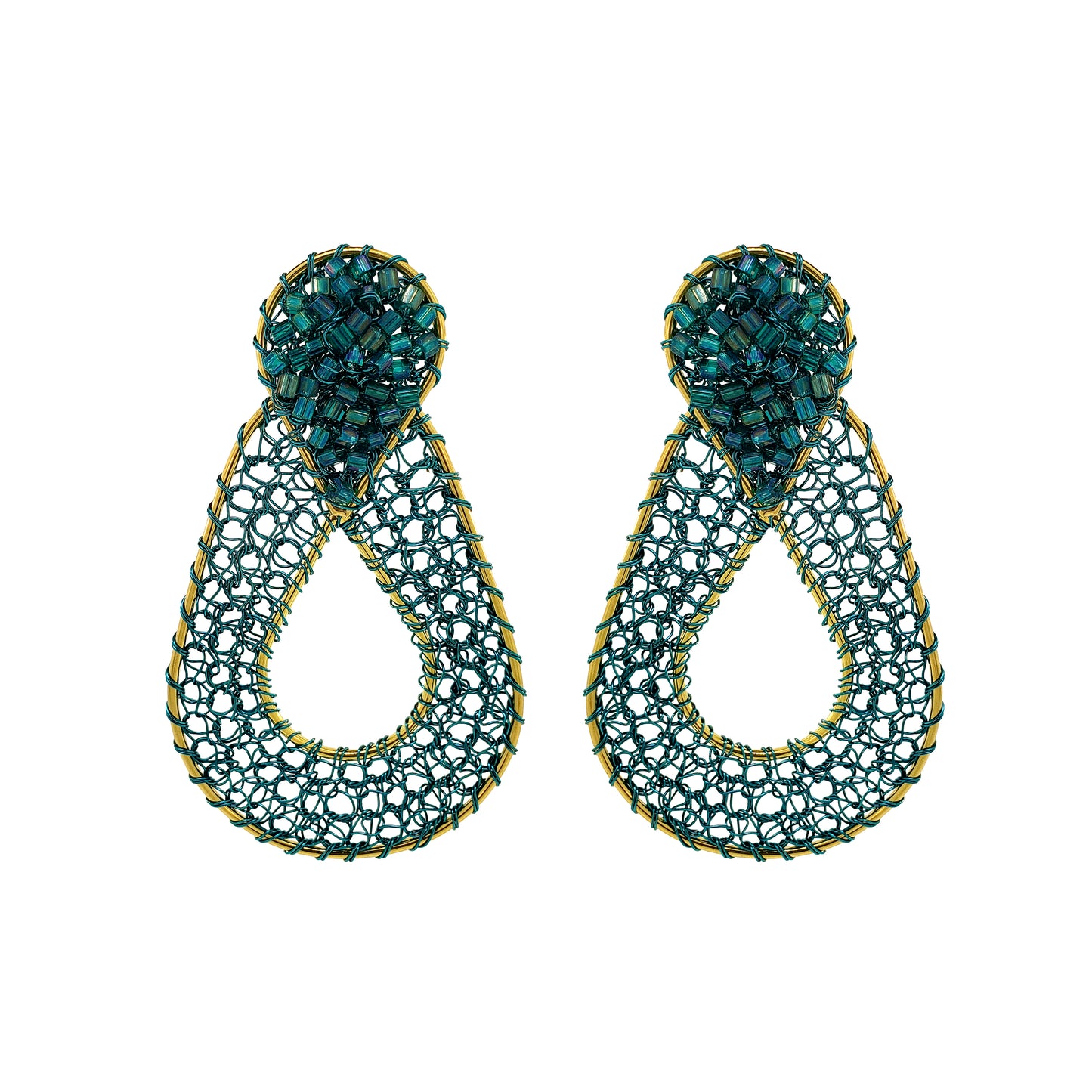 Teal Mix Petal Handmade Crochet Earrings