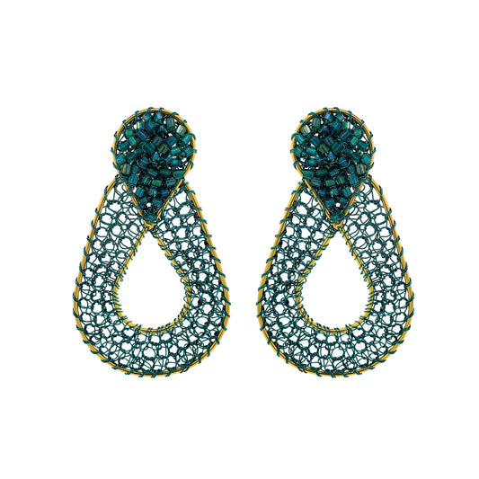 Teal Mix Petal Handmade Crochet Earrings
