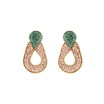 Teardrop-Duo-Green Mint Peach Orange-Gold-Petal-Handmade-Crochet-Earrings-18k-gold-filled-wire-hypoallergenic-lightweight-statement-brazilian-soul-collection