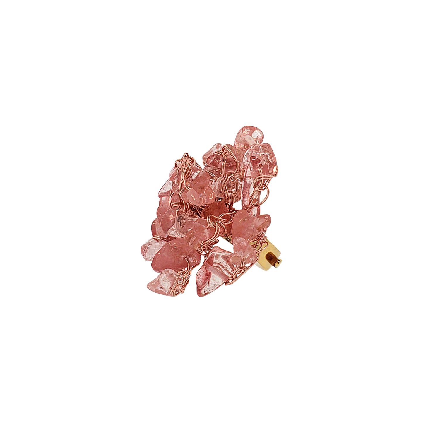 Rose Quartz Mix Rocks Cluster Handmade Crochet Rings