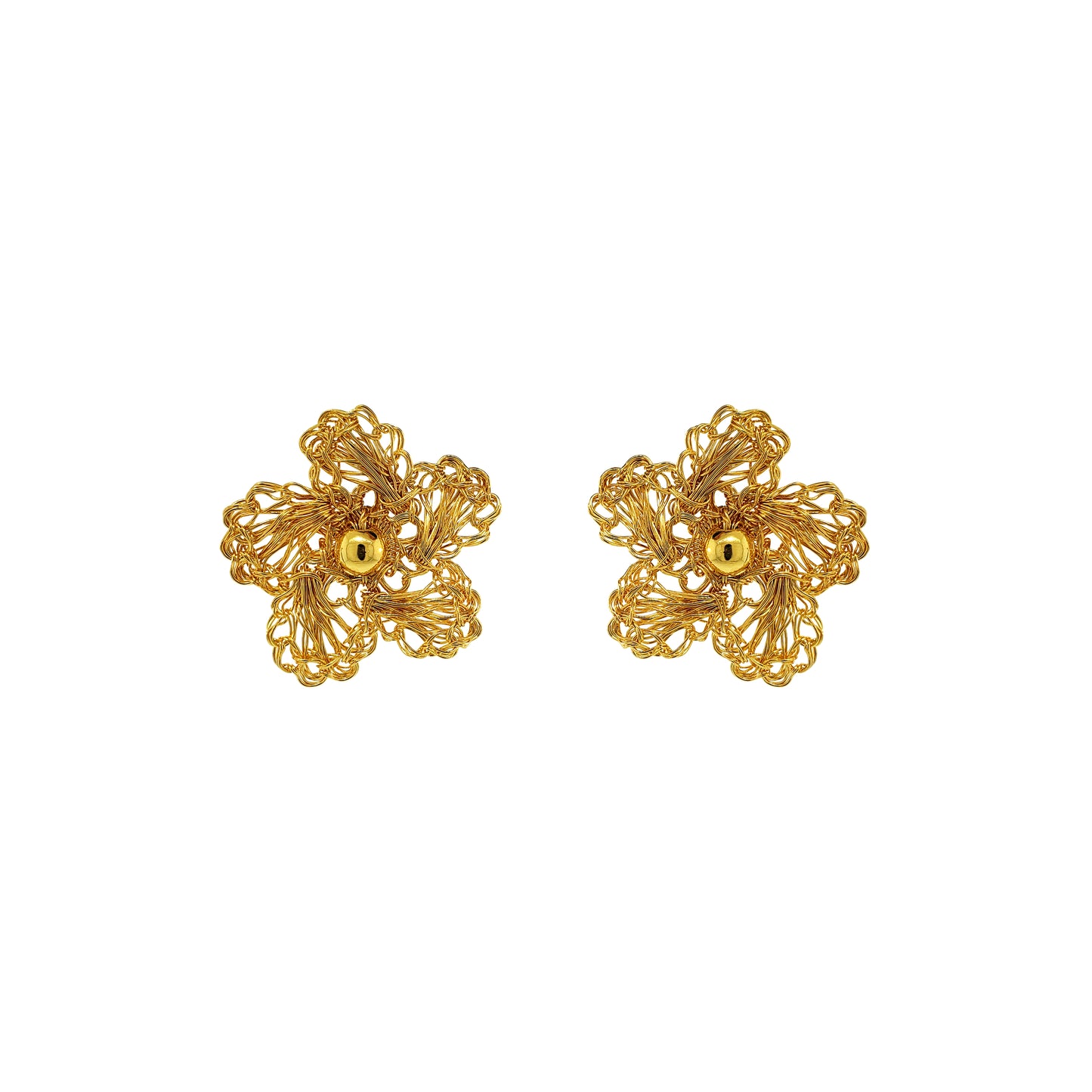 All Gold Daisy Handmade Post Earrings handmade-crochet-flower post-with-unique-design-18k-gold-filled-wire-hypoallergenic-lightweight-statement