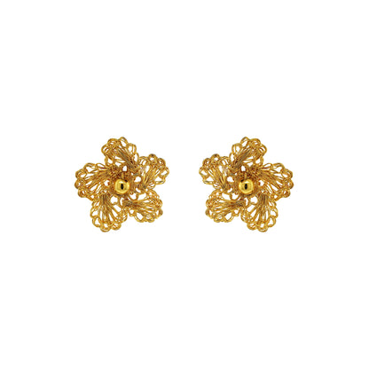 All Gold Daisy Handmade Post Earrings handmade-crochet-flower post-with-unique-design-18k-gold-filled-wire-hypoallergenic-lightweight-statement