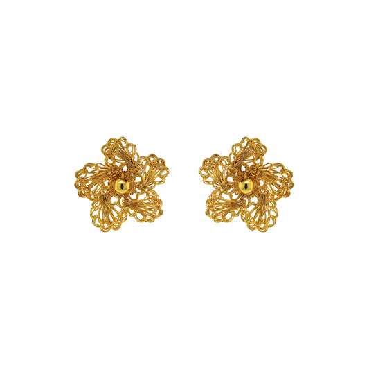 All Gold Daisy Handmade Post Earrings handmade-crochet-flower post-with-unique-design-18k-gold-filled-wire-hypoallergenic-lightweight-statement