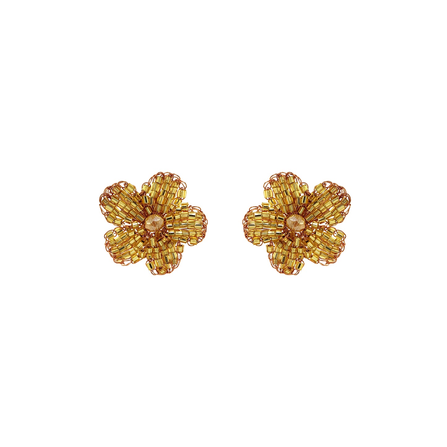 Butter Yellow Mix Daisy Handmade Post Earrings handmade-crochet-flower post-with-unique-design-18k-gold-filled-wire-hypoallergenic-lightweight-statement